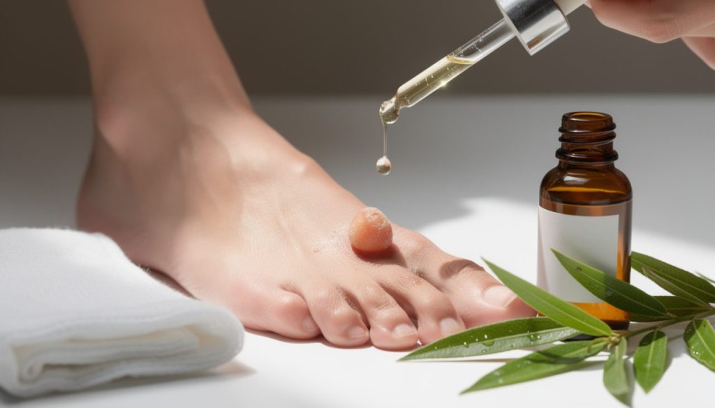 découvrez les bienfaits de l'huile essentielle de tea tree, un remède naturel efficace pour traiter et prévenir les cors au pied en douceur.